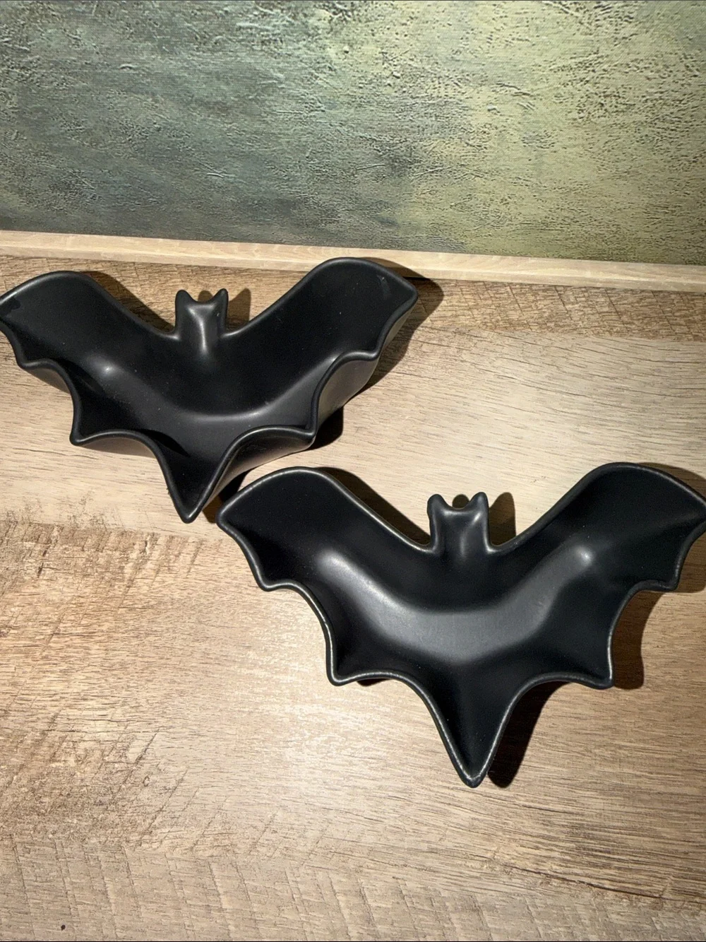 Pottery Barn Black and Cream Bat-Shaped Decorative Bowls